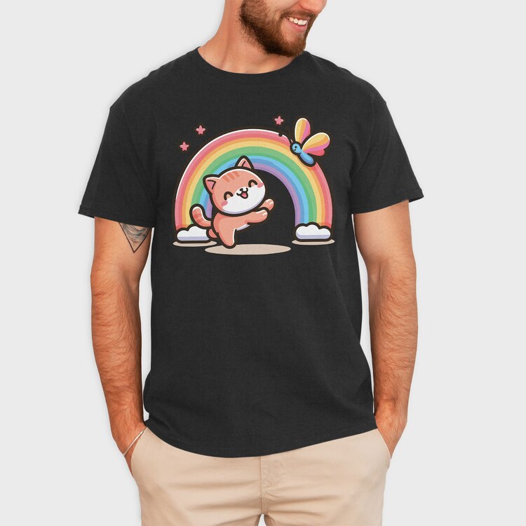Cat Rainbow Cartoon, Tricou Barbati (Unisex)