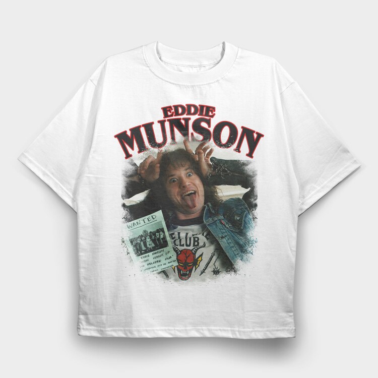 Eddie Munson Stranger Things Halftone, Tricou Oversize Barbati (Unisex)