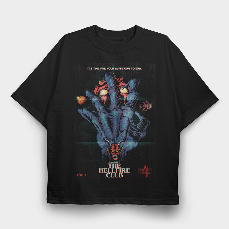 Stranger Things Hellfire, Tricou Oversize Barbati (Unisex)