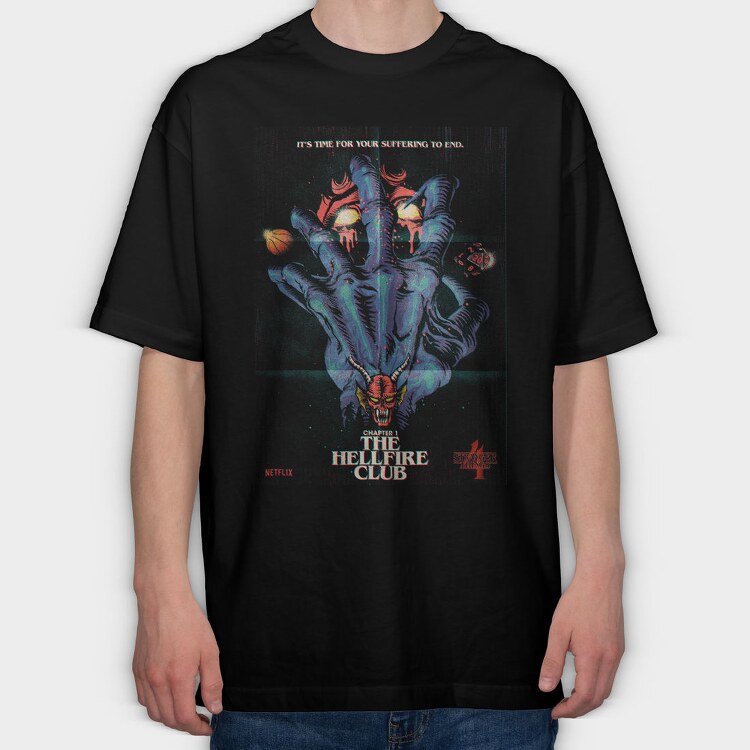 Stranger Things Hellfire, Tricou Oversize Barbati (Unisex)