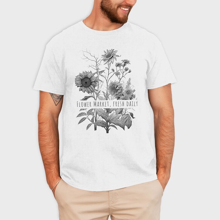 Flower Market Botanical Illustration, Tricou Barbati (Unisex)
