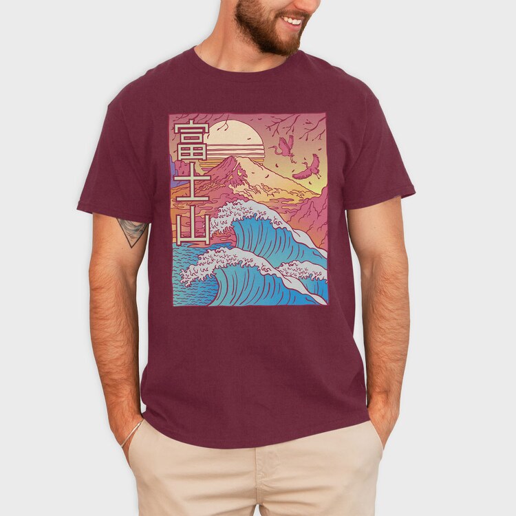 Japanese Vaporwave Big Wave, Tricou Barbati (Unisex)