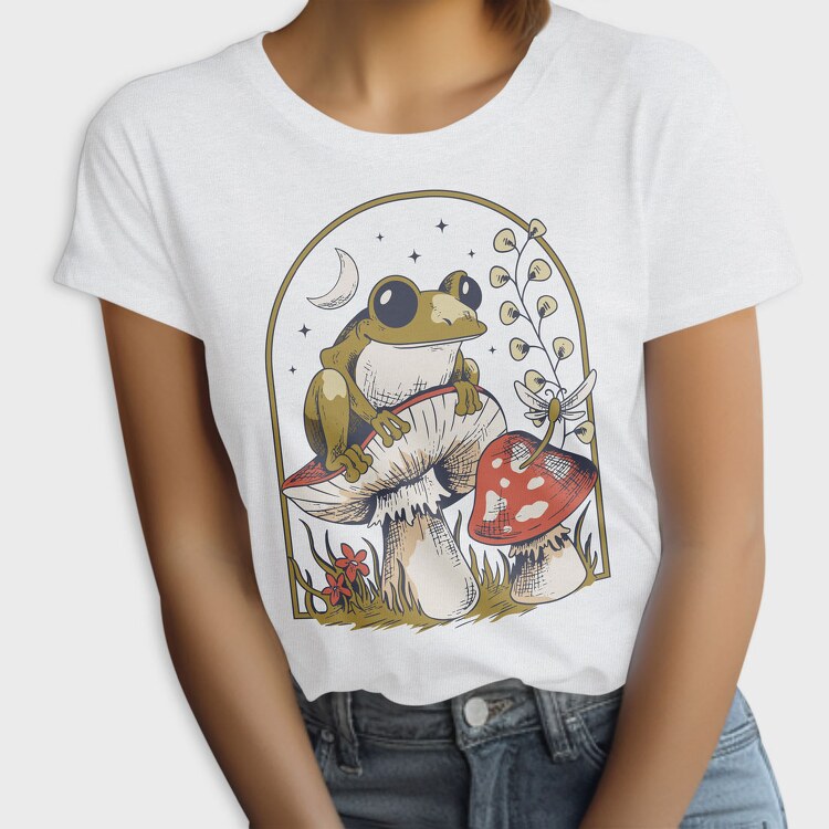 Frog and Mushrooms Vintage Draw, Tricou Femei