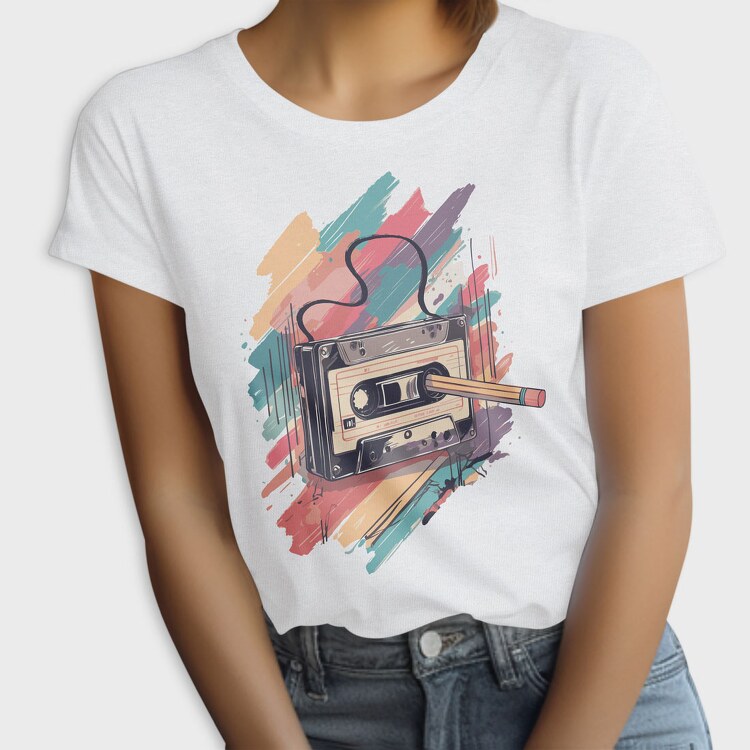 Colorful Cassette Pencil Retro, Tricou Femei