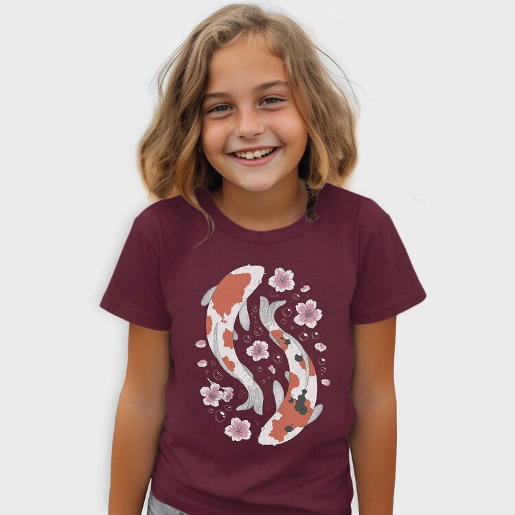 Koi Fish With Cherry Blossom, Tricou Copii