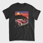 Coastal Vintage Car Cruise Red Sunset Sailboats, Tricou Barbati (Unisex)