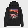 Coastal Vintage Car Cruise Red Sunset Sailboats, Hanorac Oversize Barbati (Unisex)