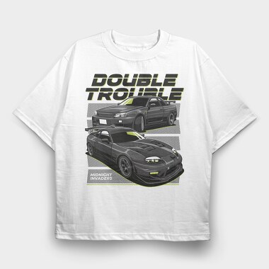 Double Trouble Nissan 240Sx Stance Fast, Tricou Oversize Barbati (Unisex)