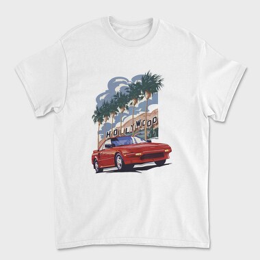 Hollywood Red Car Palm Tree Modern, Tricou Barbati (Unisex)