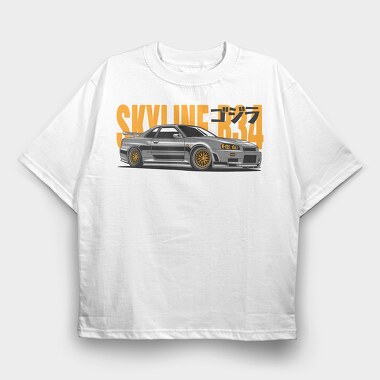 Nissan Skyline Gtr R34 Jdm Fast Mod, Tricou Oversize Barbati (Unisex)