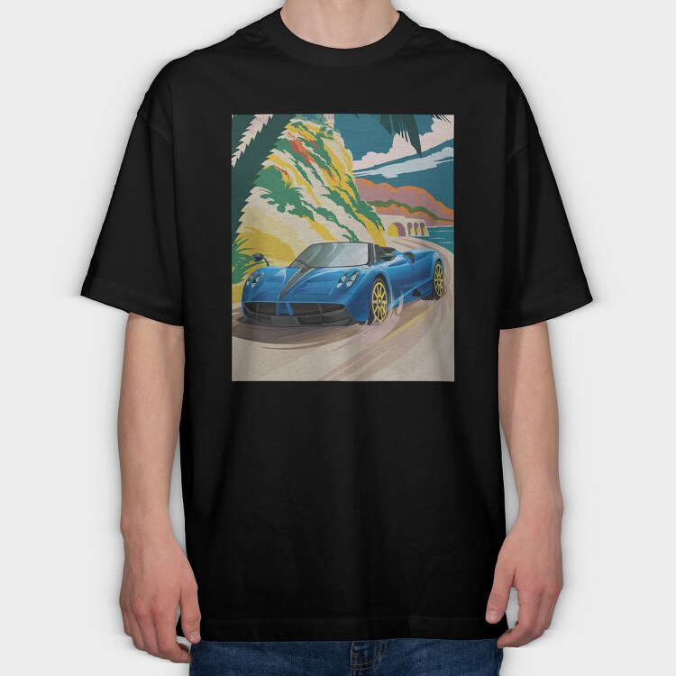 Coastal Speed Car Palm Ocean, Tricou Oversize Barbati (Unisex)