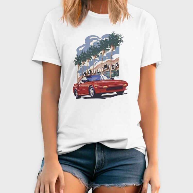 Hollywood Red Car Palm Tree Modern, Tricou Barbati (Unisex)