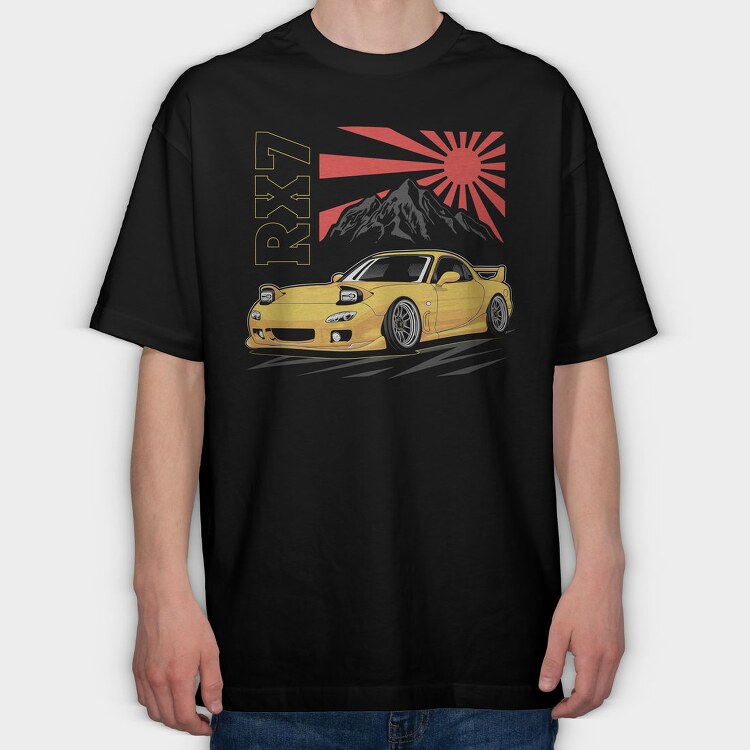 Yellow Nissan Rx7 Fast Metallic, Tricou Oversize Barbati (Unisex)