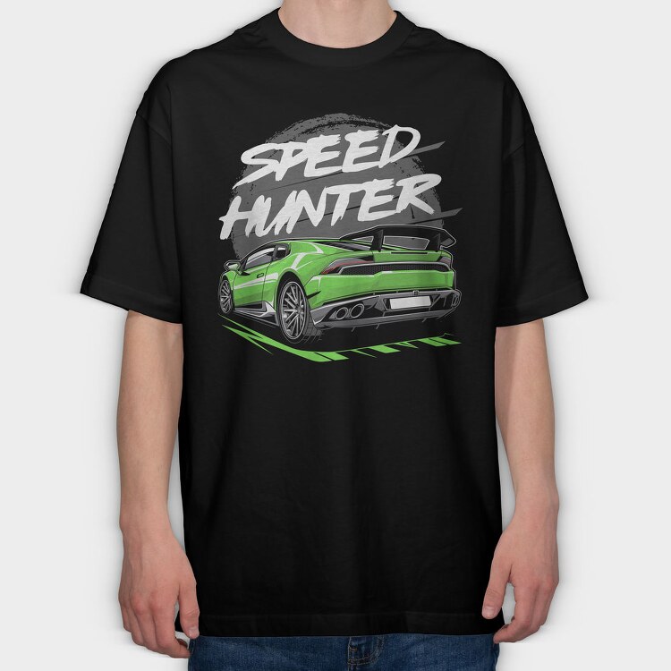 Speed Hunter Car Green Fast, Tricou Oversize Barbati (Unisex)