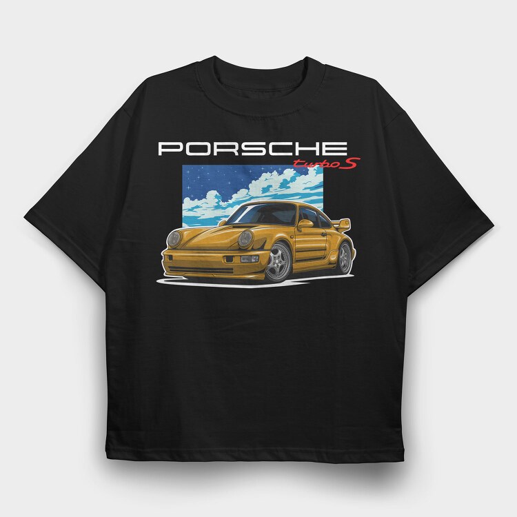 Yellow Porsche Turbo S Night Sky, Tricou Oversize Barbati (Unisex)