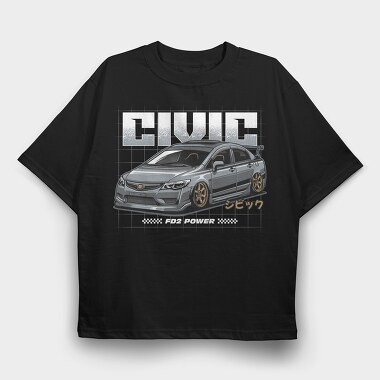Jdm Stance Civic, Tricou Oversize Barbati (Unisex)