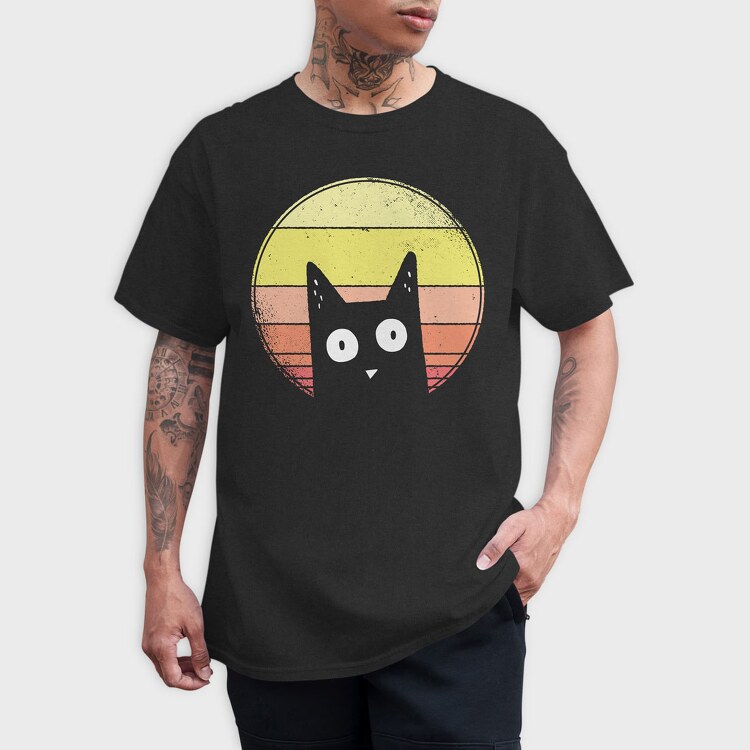 Vintage Sunset Cat, Tricou Barbati (Unisex)