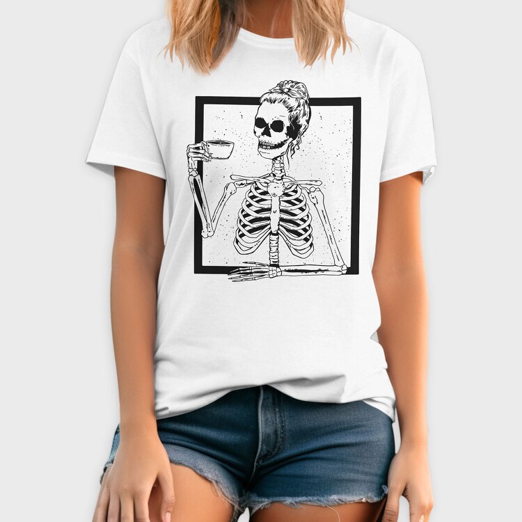 Skull Messy Bun Coffee, Tricou Barbati (Unisex)
