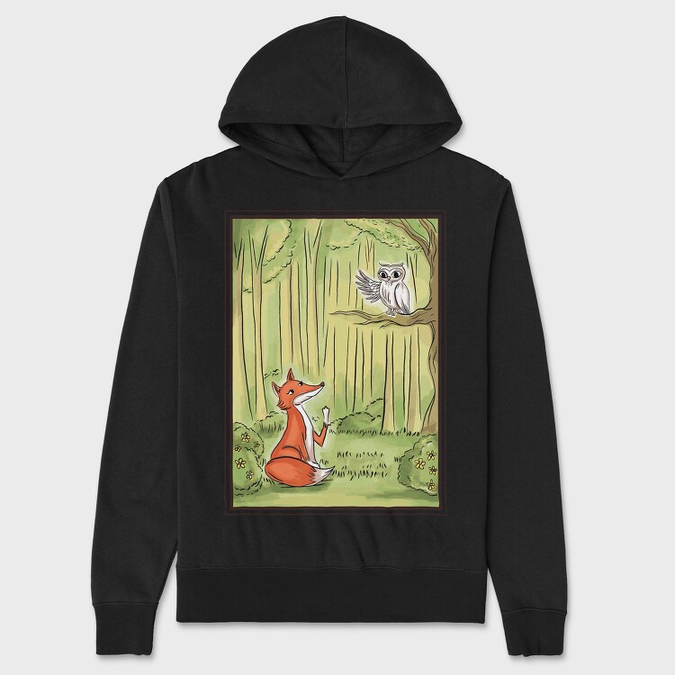 Cute Fox And Owl, Hanorac Oversize Barbati (Unisex)