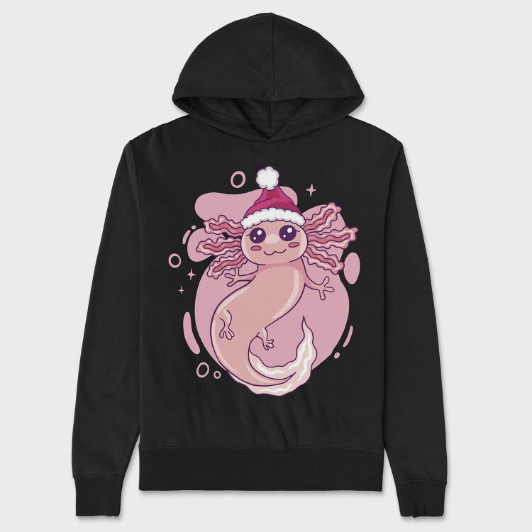 Axolotl In Christmas Hat, Hanorac Oversize Barbati (Unisex)
