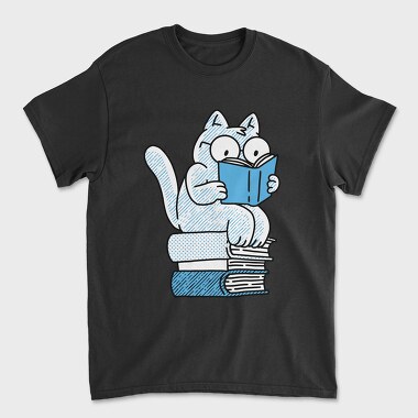 Cat Sitting On Books And Reading, Tricou Barbati (Unisex)