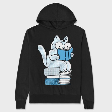 Cat Sitting On Books And Reading, Hanorac Oversize Barbati (Unisex)