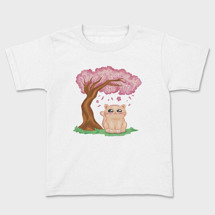 Cherry Blossom Cat Kawaii Sakura And, Tricou Copii
