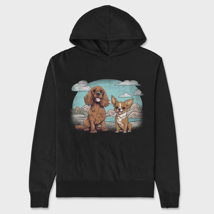 Chihuahua And Cocker Dogs Beach, Hanorac Oversize Barbati (Unisex)