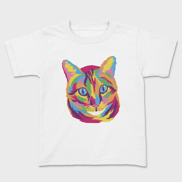 Colorful Cat Face Full Color, Tricou Copii