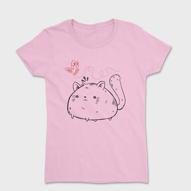 Chubby Cat And Butterfly Sketch, Tricou Femei