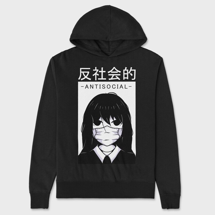 Anime Antisocial Girl Face Mask, Hanorac Oversize Barbati (Unisex)