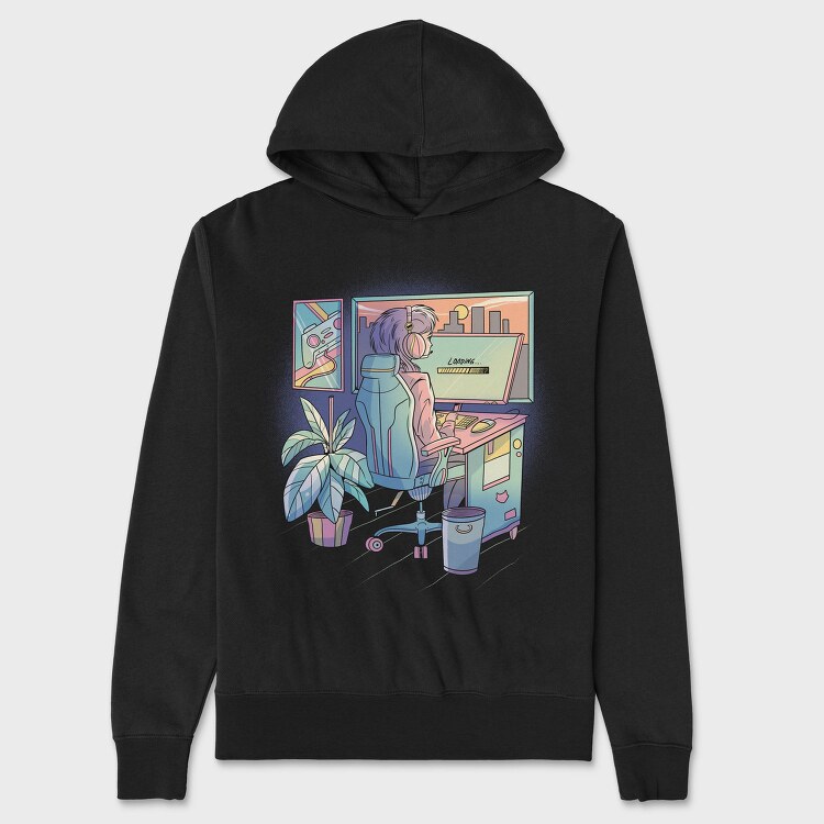 Anime Gamer Girl Vaporwave, Hanorac Oversize Barbati (Unisex)