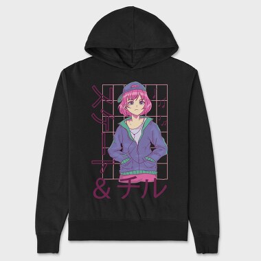 Anime Girl Listening Music Skate Chill, Hanorac Oversize Barbati (Unisex)