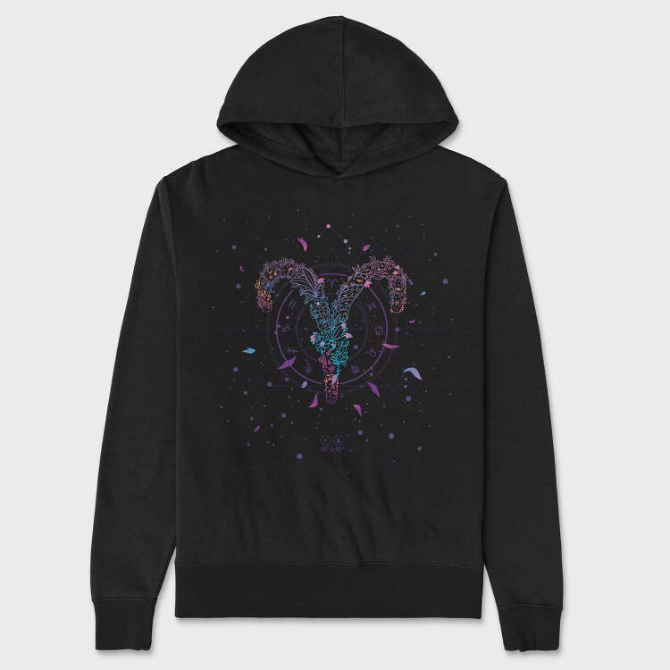 Aries Floral Zodiac Sign, Hanorac Oversize Barbati (Unisex)