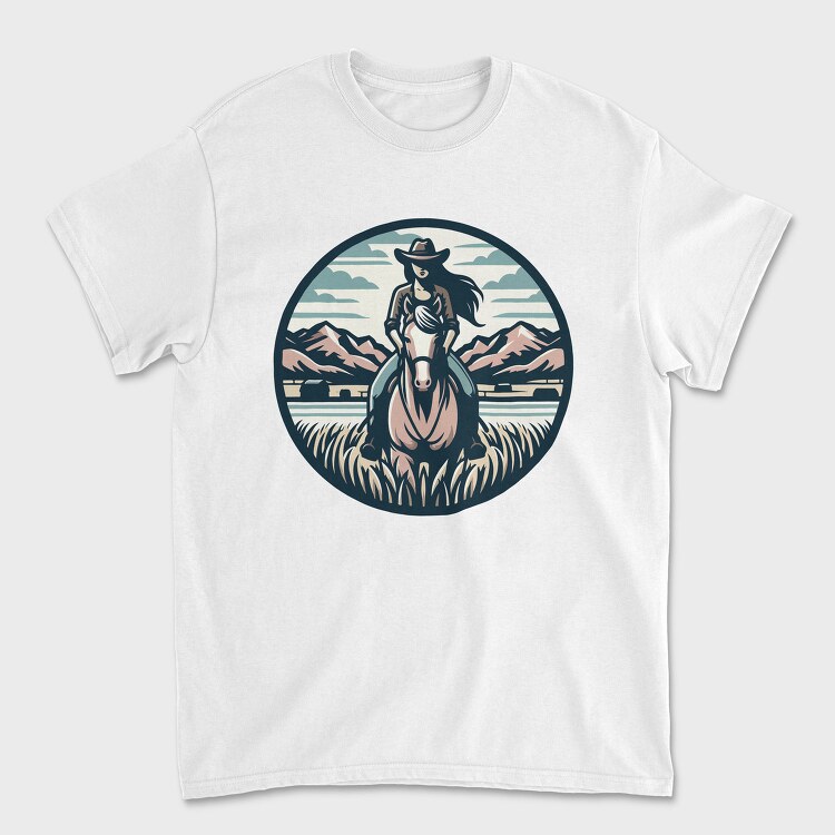 Cowgirl Riding Horse Scenic, Tricou Barbati (Unisex)