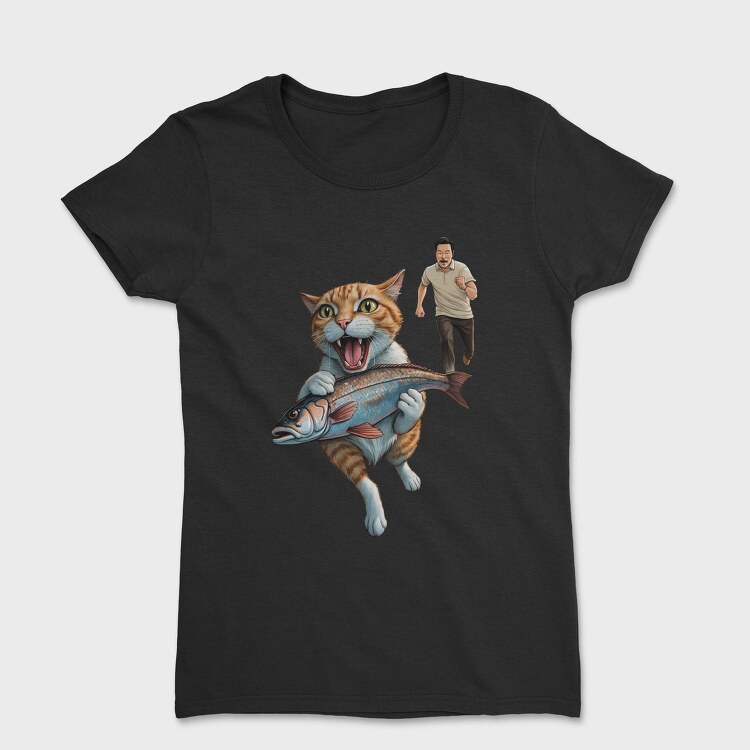 Comical Cat And Fish Escape, Tricou Femei