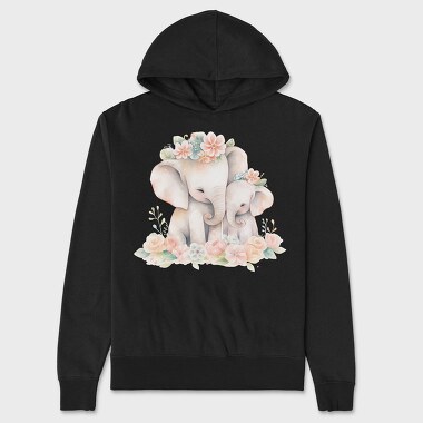 Baby Elephants With Flowers Two, Hanorac Oversize Barbati (Unisex)
