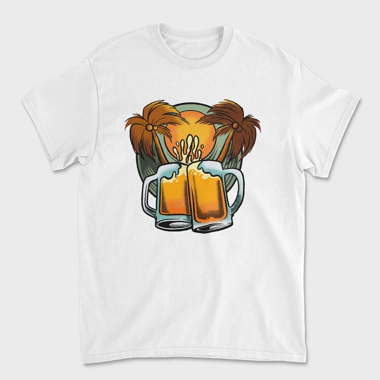 Beer Mugs In Tropical Beach, Tricou Barbati (Unisex)