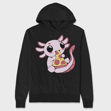 Cute Axolotl Eating Pizza, Hanorac Oversize Barbati (Unisex)