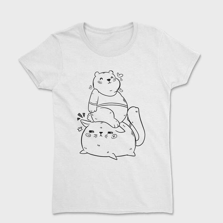 Cute Bear And Cat, Tricou Femei
