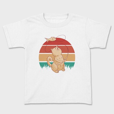 Cute Cat Fishing Retro Sunset, Tricou Copii