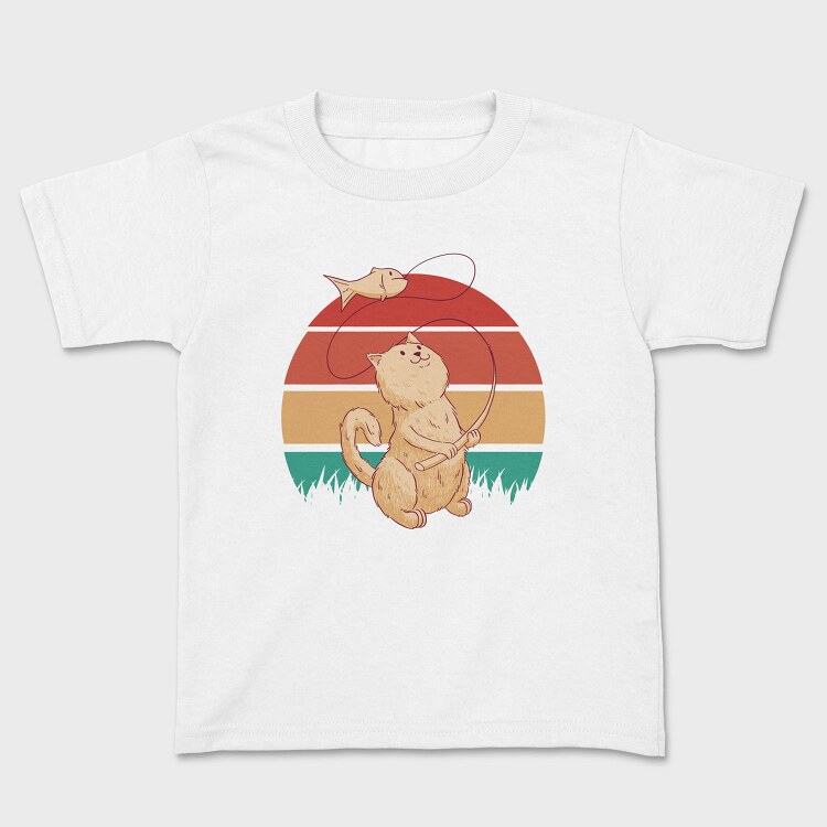 Cute Cat Fishing Retro Sunset, Tricou Copii