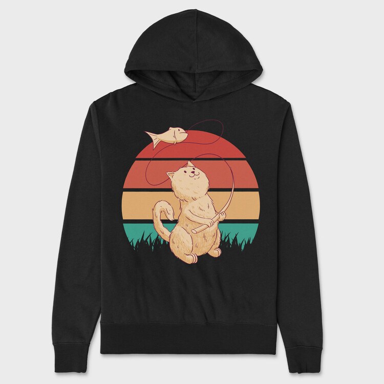 Cute Cat Fishing Retro Sunset, Hanorac Oversize Barbati (Unisex)