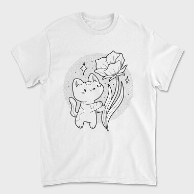Cute Cat With Flower, Tricou Barbati (Unisex)