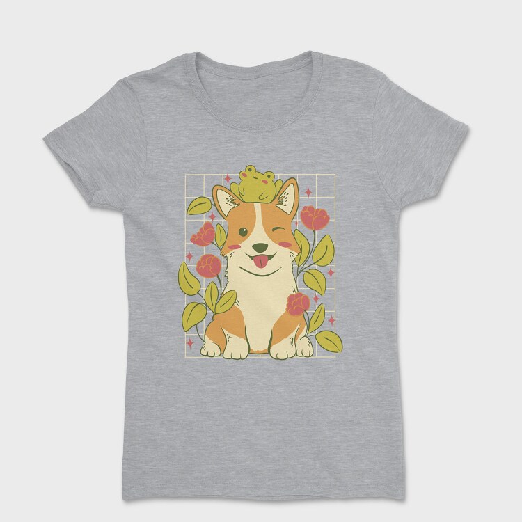 Cute Corgi Dog And Frog, Tricou Femei