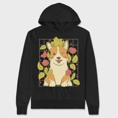 Cute Corgi Dog And Frog, Hanorac Oversize Barbati (Unisex)