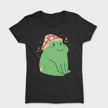 Cute Frog With Mushroom Sitting Cottage Core, Tricou Femei