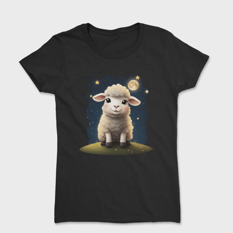 Cute Sheep And Moon, Tricou Femei