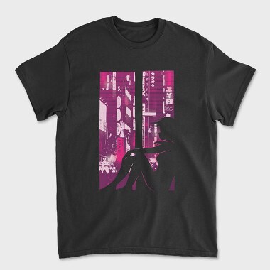 Cyberpunk Girl Silhouette Vaporwave Window, Tricou Barbati (Unisex)