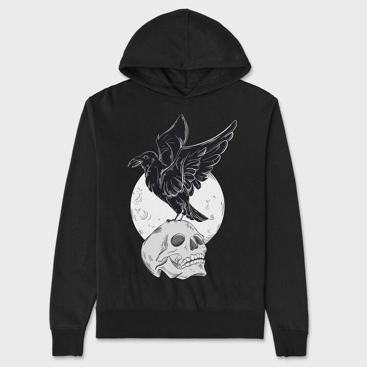 Black Raven On A Skull, Hanorac Oversize Barbati (Unisex)